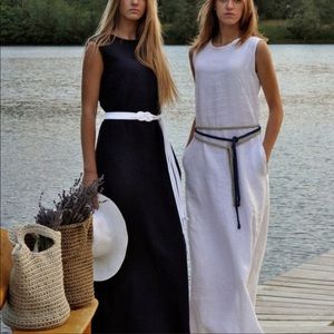 Flax 100% Linen Navy Blue Lagenlook Maxi Dress